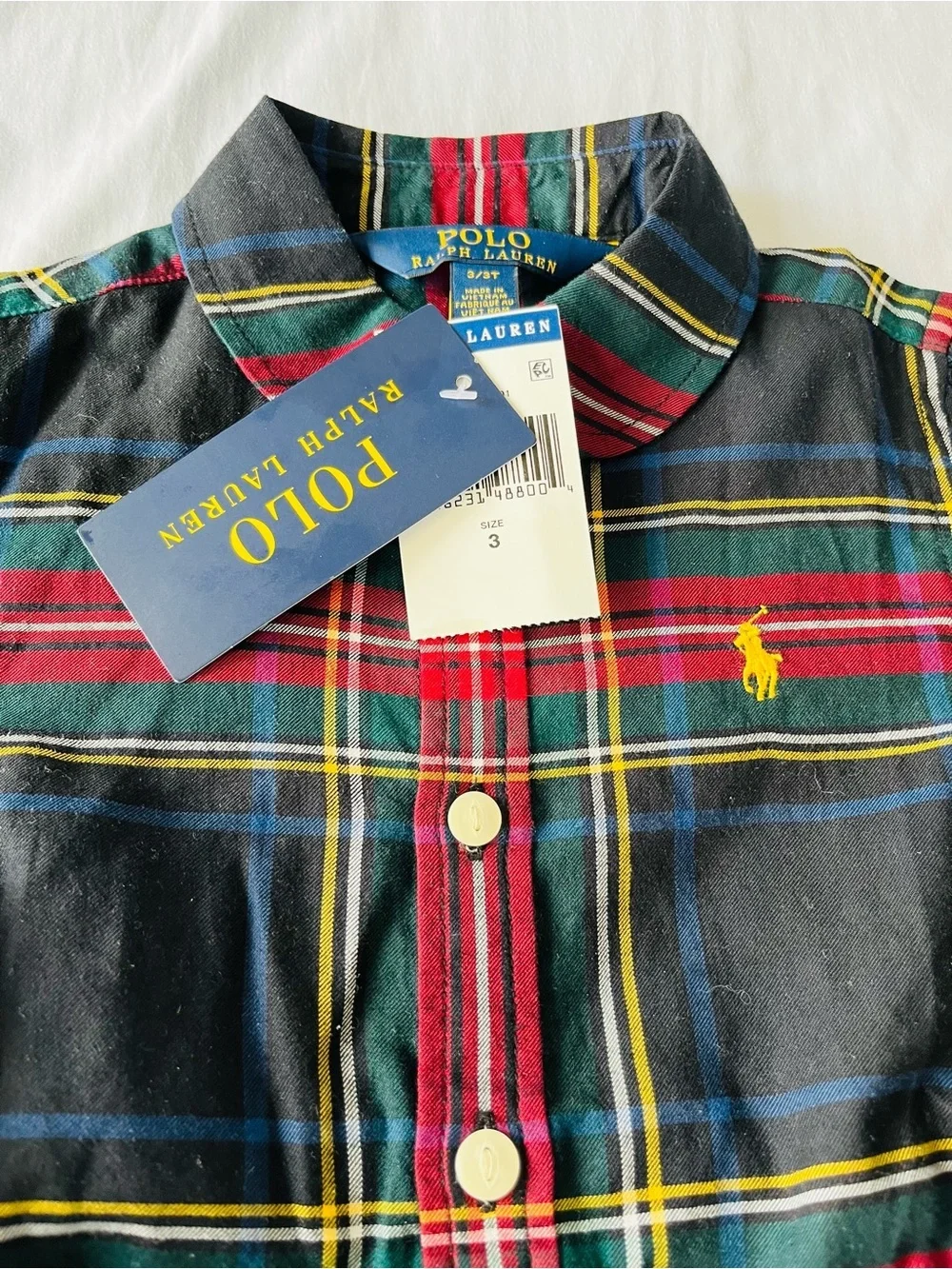 Polo Ralph Lauren Red & Green Plaid Button-Front Dress - size 3T w/ Bloomers